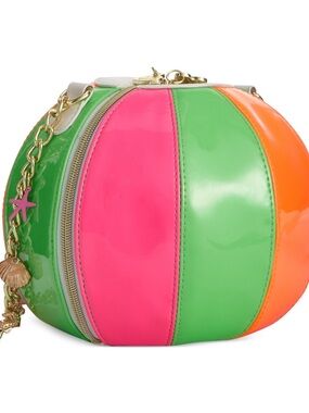 Betsey Johnson Novelty Beach ball purse in pink orange and green.